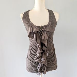 Grey zip-up ruffle tank blouse, S